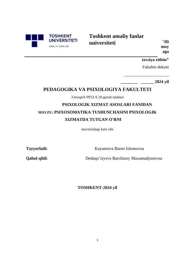 Psixosomatika tushunchasi psixolgik xizmat 1