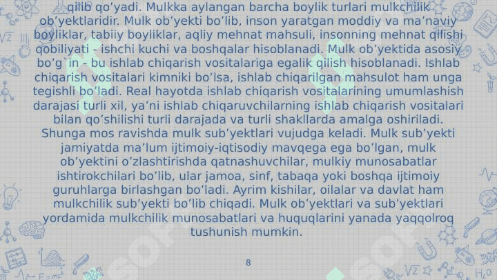 Bozor iqtisodiyoti sharoitida mulkchilik munosabatlari. 8