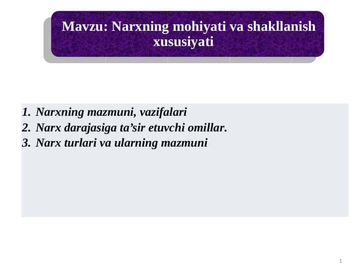 Narxning mohiyati va shakllanish xususiyati 1