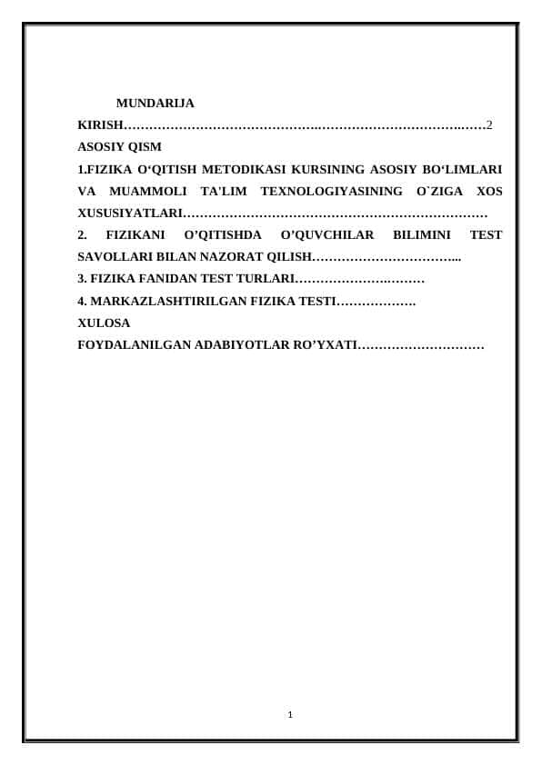 FIZIKANI O’QITISHDA O’QUVCHILAR BILIMINI TEST SAVOLLARI BILAN NAZORAT QILISH 1