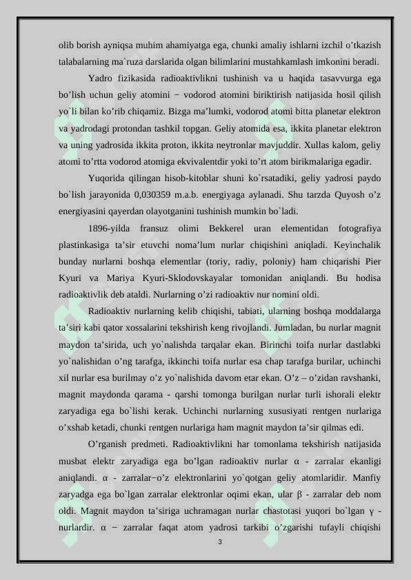 Radioaktivlik mavzusini innovatsion texnologiyalar asosida o’qitish va loyihalashtirish 3