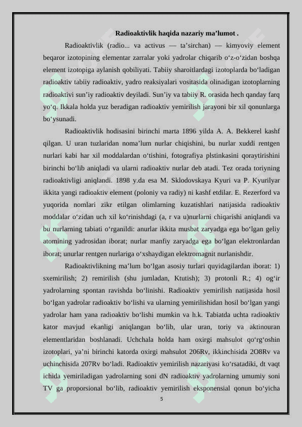 Radioaktivlik mavzusini innovatsion texnologiyalar asosida o’qitish va loyihalashtirish 5