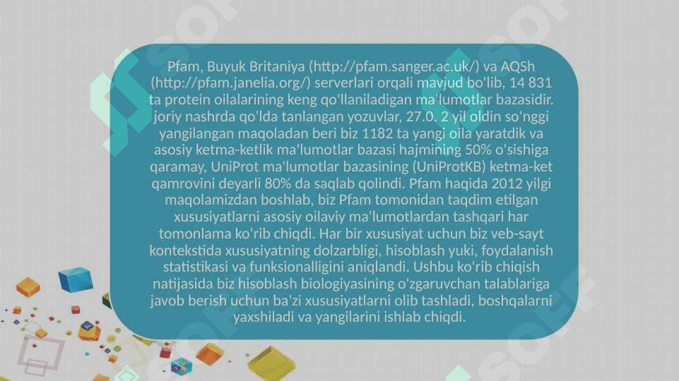 OQSIL MA'LUMOT BAZALARI . PFAM DA ISHLASH 2