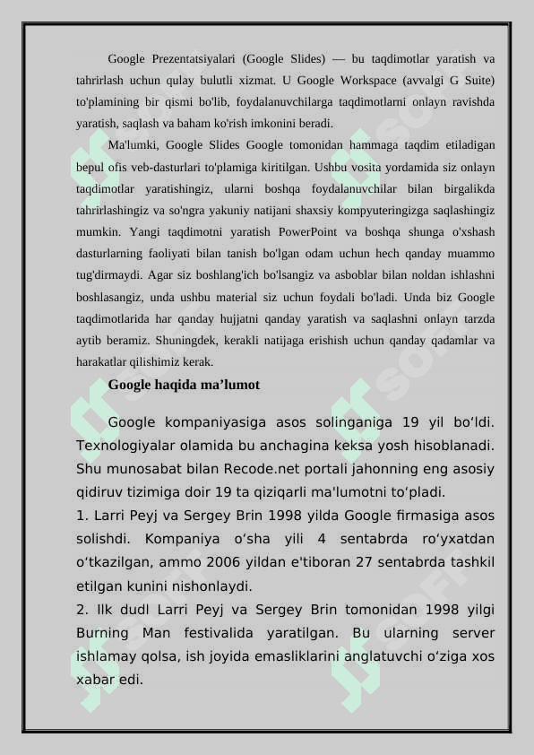Google презентации – taqdimotlar yaratish uchun  bulut xizmat 2