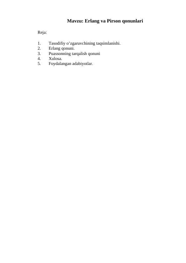 Erlang va Pirson qonunlari 1