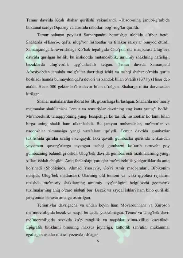 AMIR TEMUR VA TEMURIYLAR DAVRIDA ME’MORCHILIK TARAQIYOTI 4