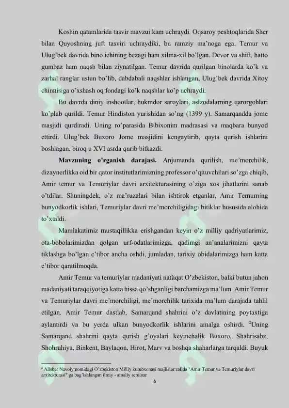 AMIR TEMUR VA TEMURIYLAR DAVRIDA ME’MORCHILIK TARAQIYOTI 5