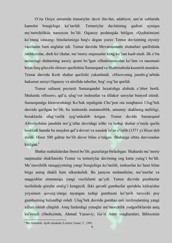 AMIR TEMUR VA TEMURIYLAR DAVRIDA ME’MORCHILIK TARAQIYOTI 8