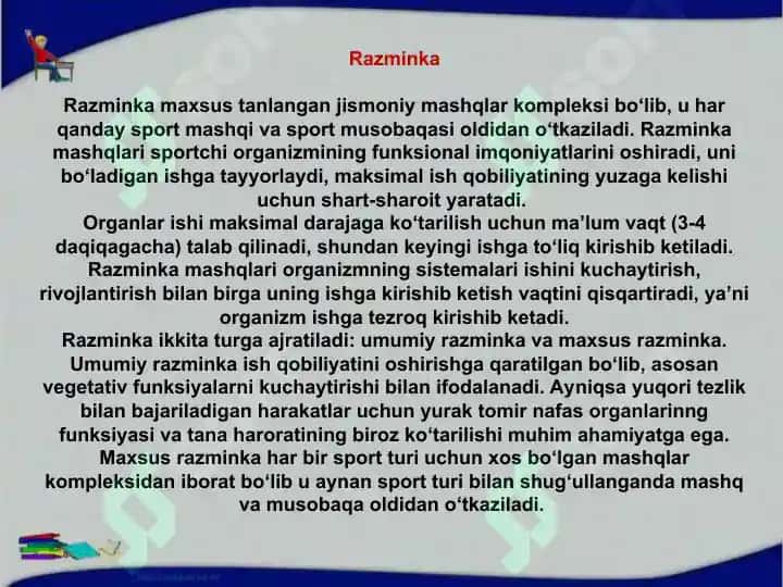 Sport faoliyatida organizmda yuzaga keladigan holatlarning fiziologik xususiyatlari 6