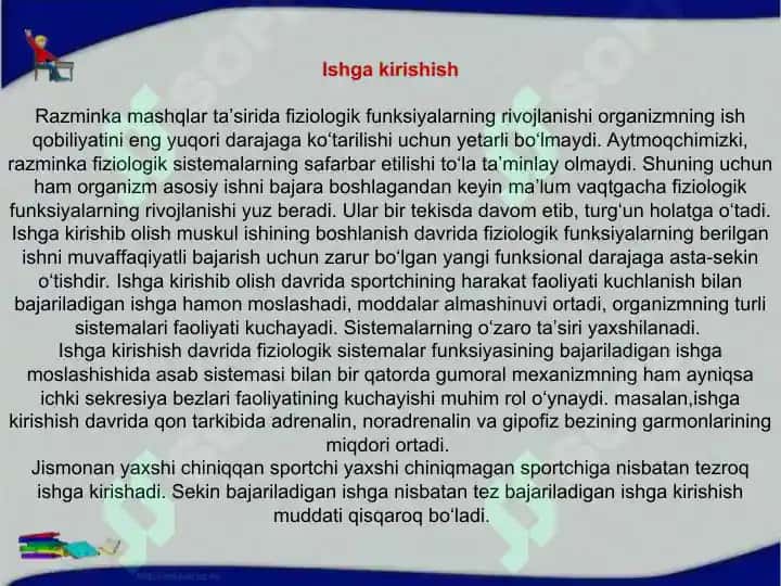 Sport faoliyatida organizmda yuzaga keladigan holatlarning fiziologik xususiyatlari 7