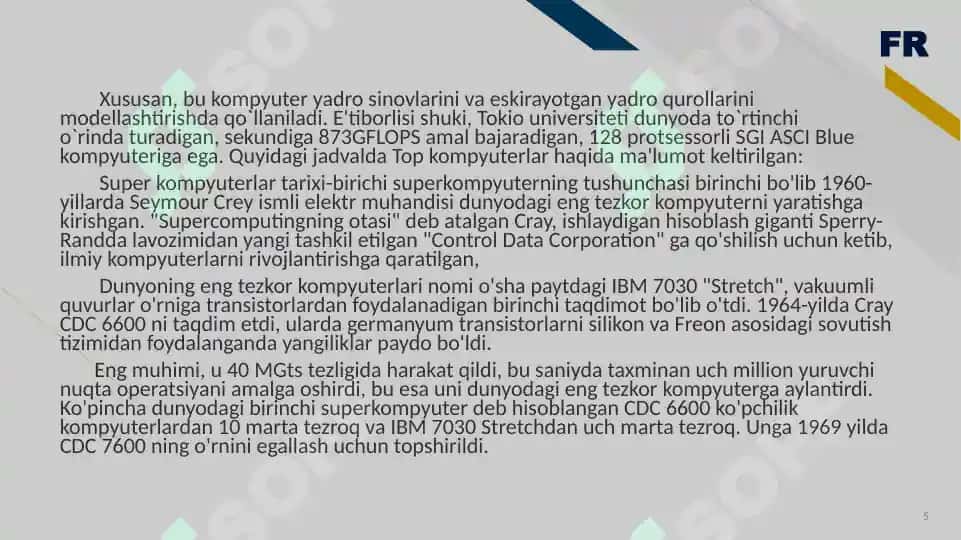 Super kompyuterlar va ularning xususiyatlari 5