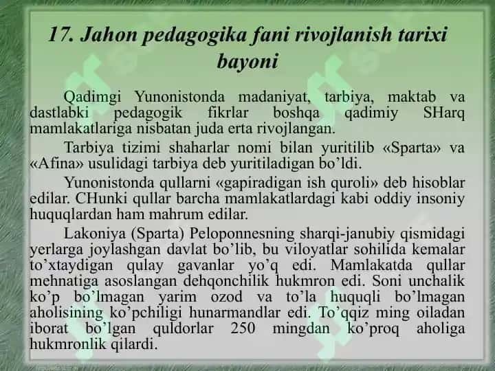 Jahon pedagogika fani rivojlanish tarixi bayoni 3
