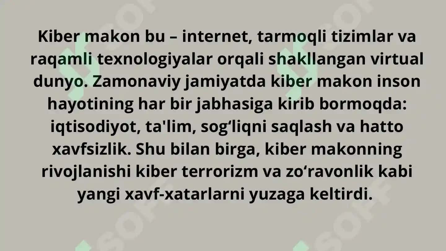 Kiber makon terrorizm va zo'ravonlik tushunchalirining mohiyati 3
