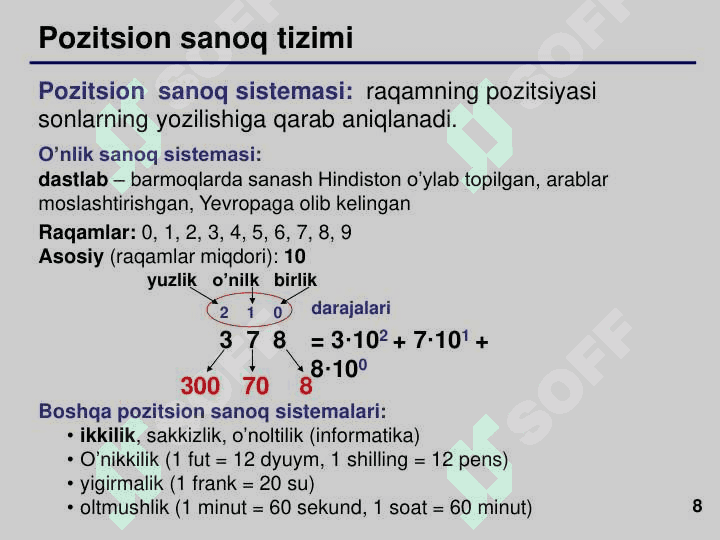 Sanoq sistemalari 8