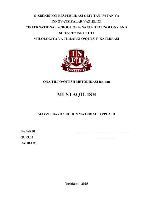 Bayon uchun material to'plash metodikasi