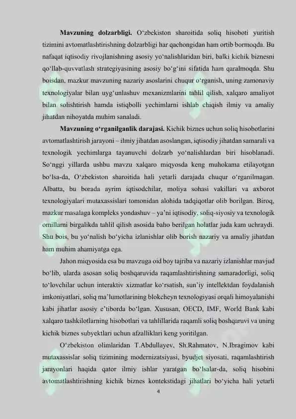 O‘zbekistonda kichik biznes uchun soliq hisobotini avtomatlashtirishning ahamiyati va istiqbollari 4