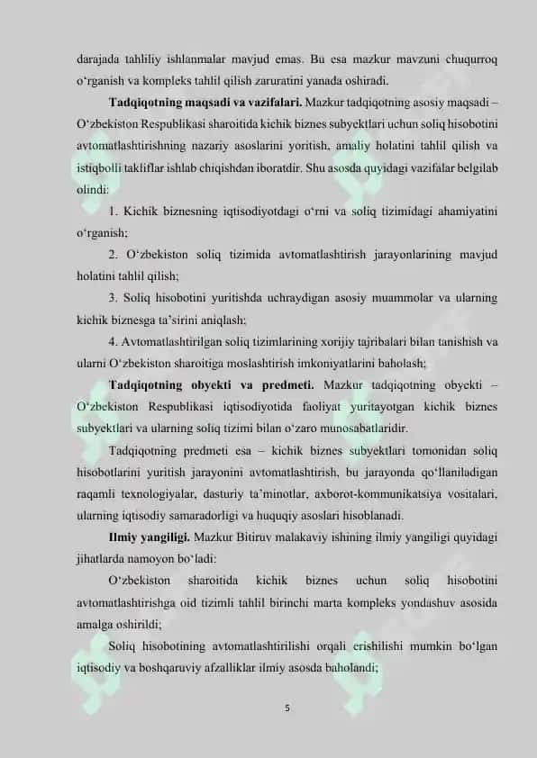 O‘zbekistonda kichik biznes uchun soliq hisobotini avtomatlashtirishning ahamiyati va istiqbollari 5