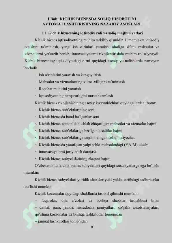 O‘zbekistonda kichik biznes uchun soliq hisobotini avtomatlashtirishning ahamiyati va istiqbollari 8