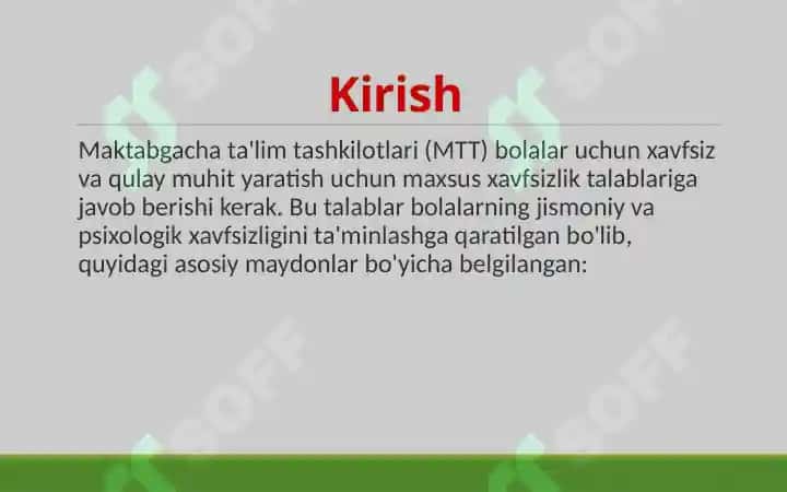 Maktabgacha ta'lim tashkiloti maydonlariga qo'yiladigan xavfsizlik talablari 3