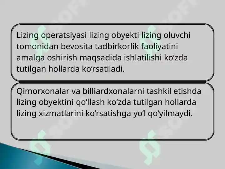Lizing operatsiyalar va uni tashkil etish 7