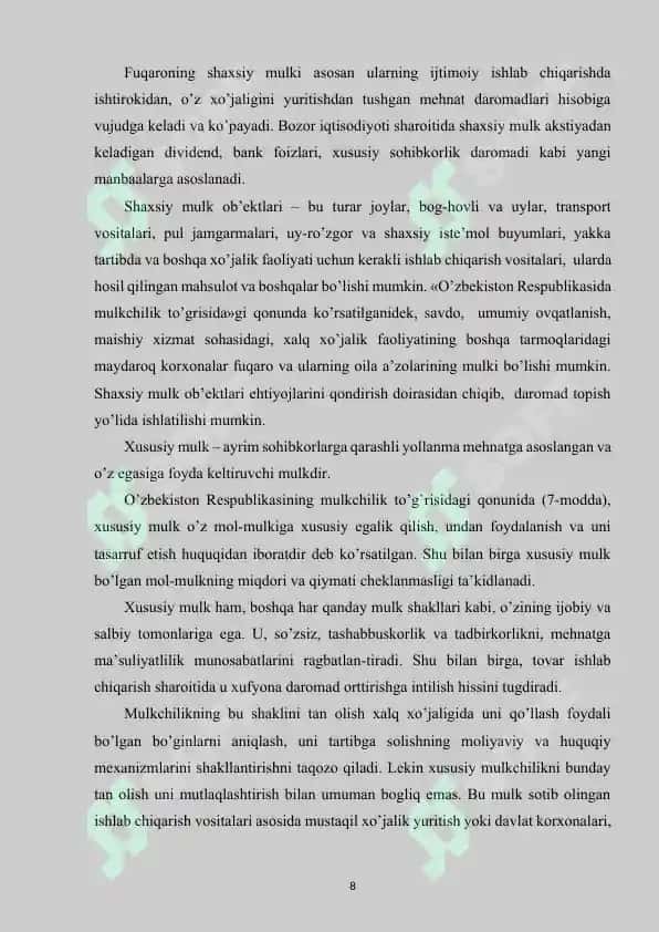 IJTIMOIY IQTISODIY TIZIMLAR VA ULARNING ANDOZALARI 8