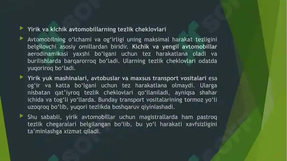 Avtomobil harakat tezligi va yo'l holati 7