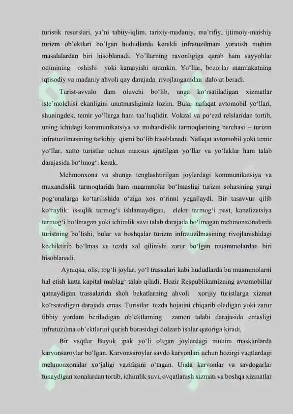 Mintaqaviy turizm resurslari infratuzilmalarini takomillashtirish yo’llari 4