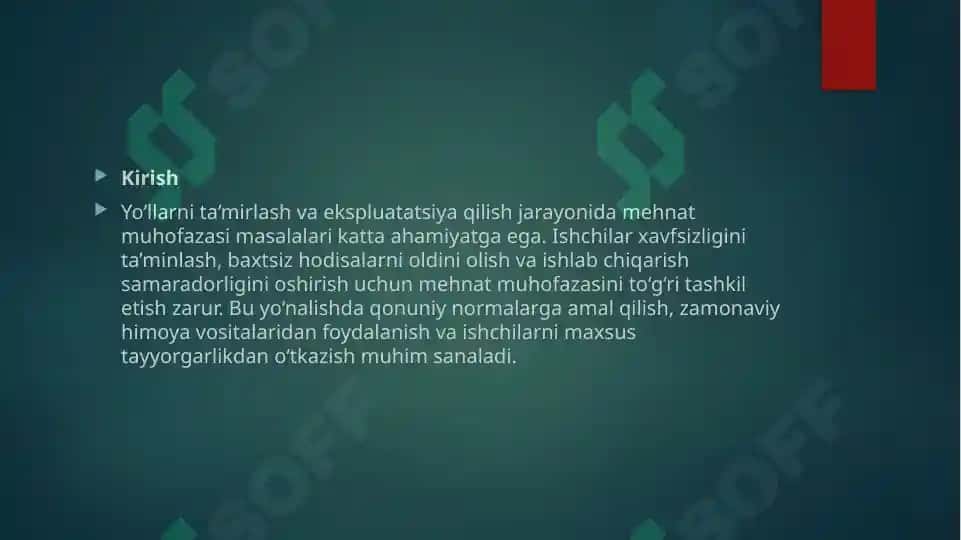 Yoʻllarni ta'mirlashda mehnat muhofazasi boʻyicha ishlarni tashkil qilish 2