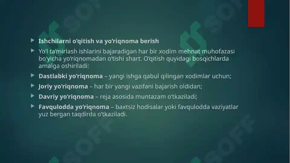 Yoʻllarni ta'mirlashda mehnat muhofazasi boʻyicha ishlarni tashkil qilish 6