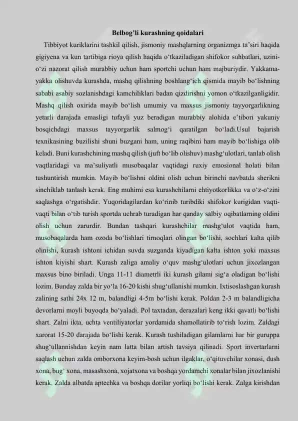 Belbog'li kurashning qoidalari va shikastlanishning oldini olish 2