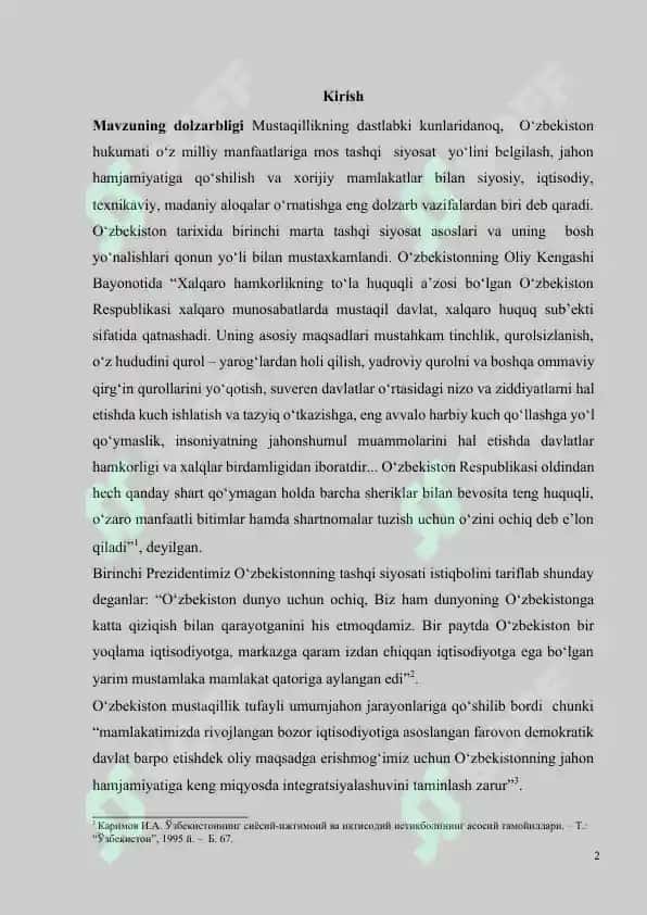 O’zbekiston Respublikasining tashqi savdo siyosati 2