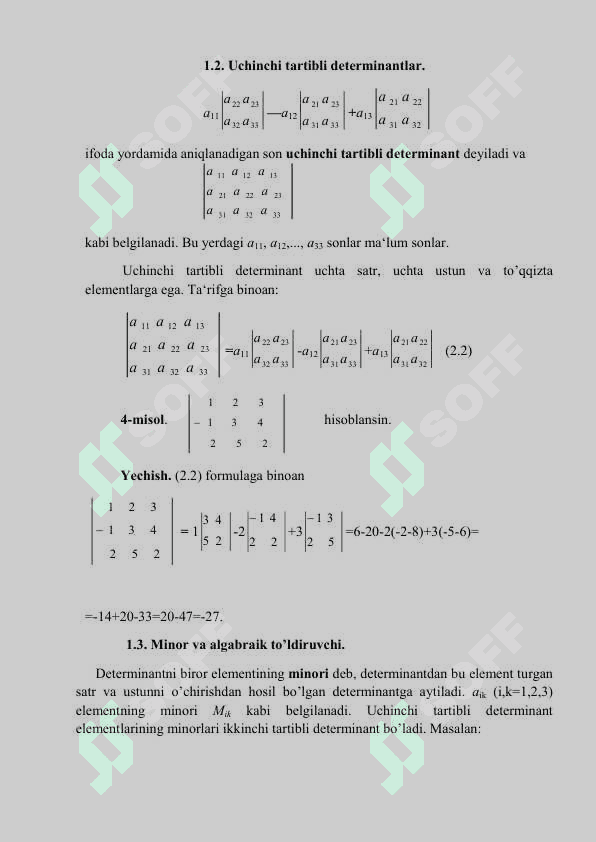 Determinantlar va ularning xossalari 2