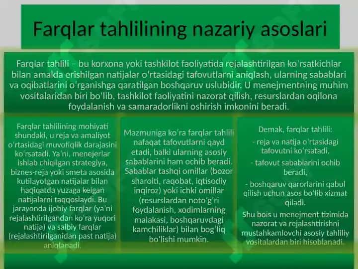 Farqlar tahlili. Mohiyati, vazifalari va ahamiyati 2
