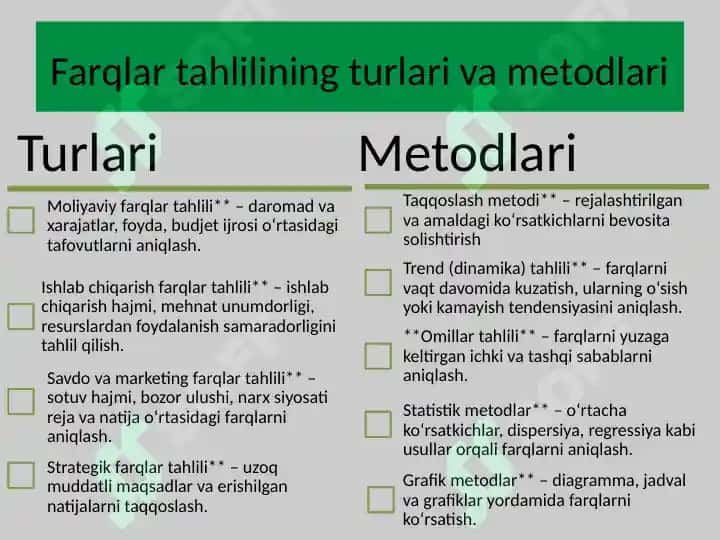 Farqlar tahlili. Mohiyati, vazifalari va ahamiyati 4