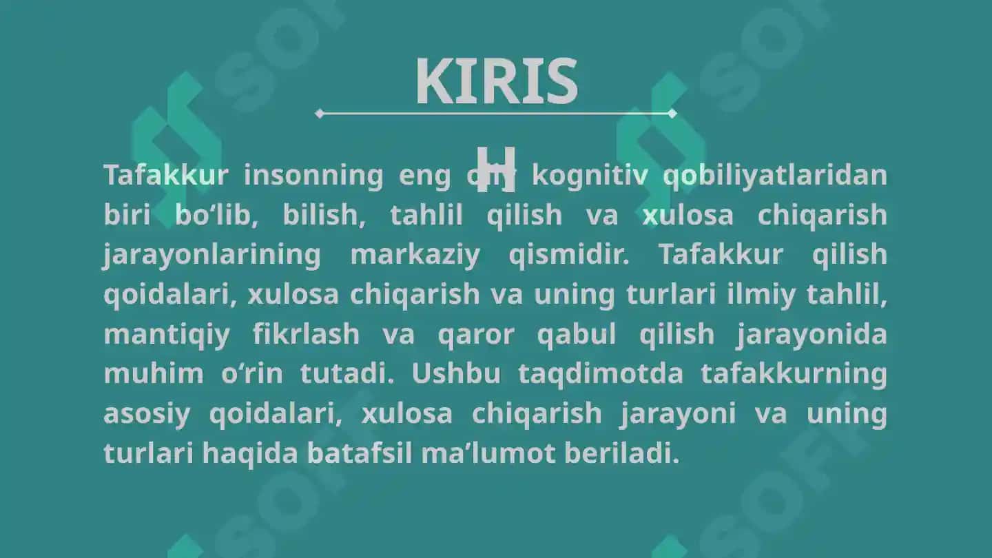 TAFAKKUR QILISH QOIDALARI, XULOSA VA UNING TURLARI 2