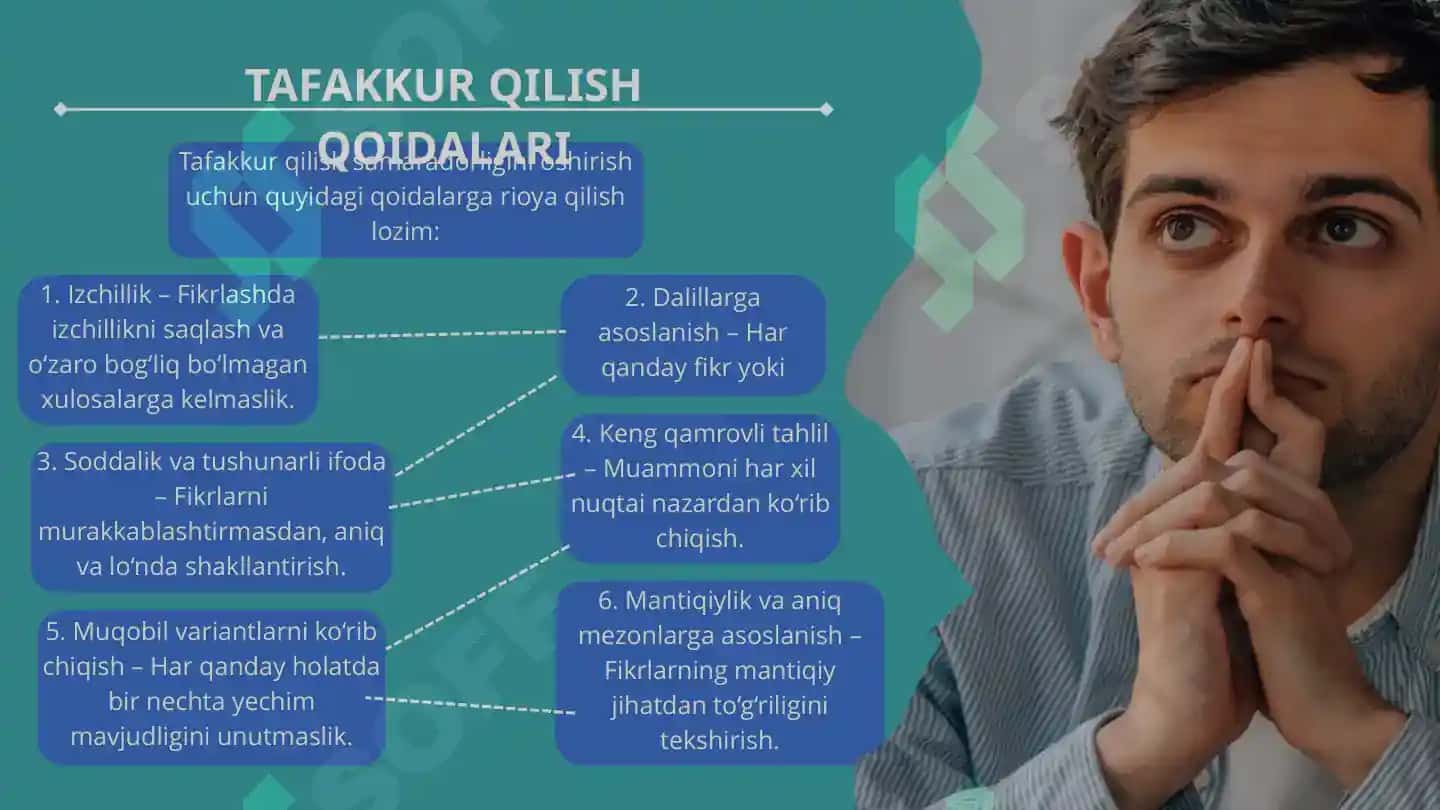 TAFAKKUR QILISH QOIDALARI, XULOSA VA UNING TURLARI 4