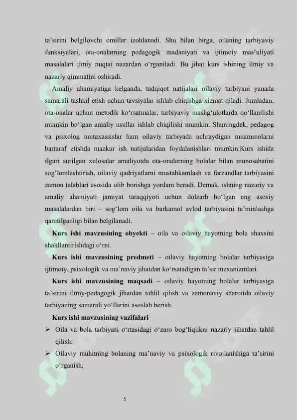 Oilaviy hayotning bolalar tarbiyasiga ta'siri. 5