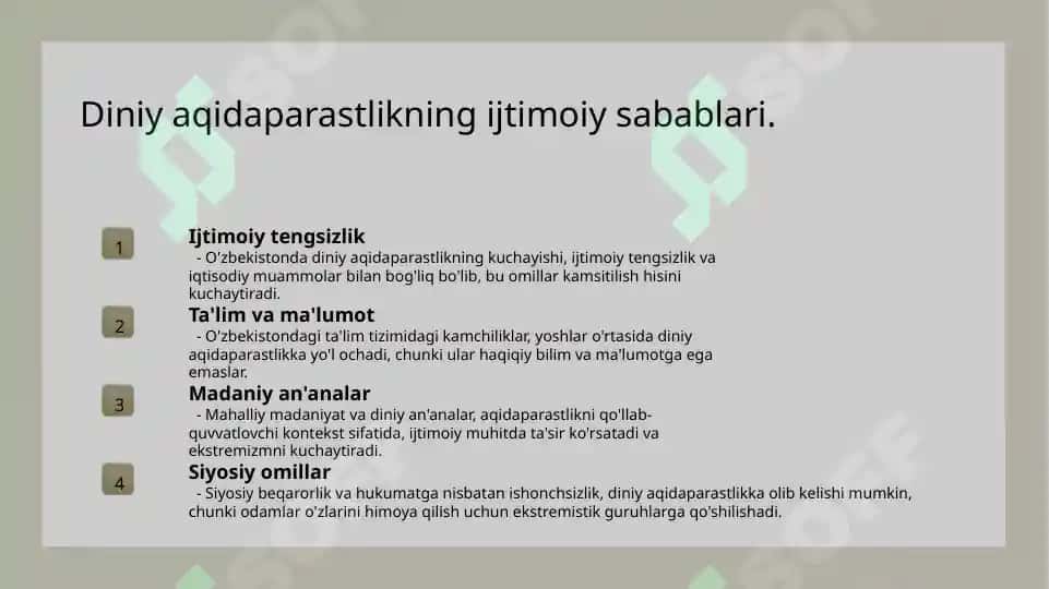 Diniy aqidaparastlik (fanatizm) eksterarizm paydo bolishining ijtimoiy -tarixiy zaminlari va rivojl 4