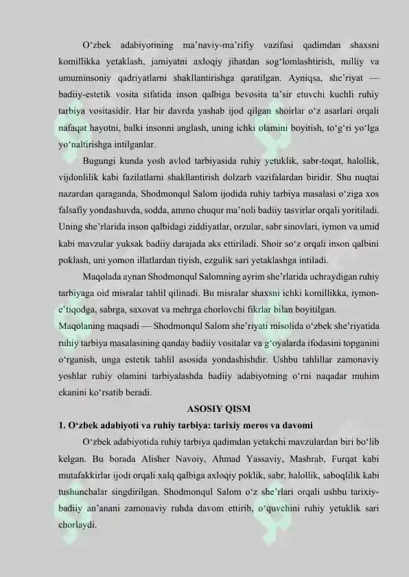 O'zbek she'riyatida ruhiy tarbiya masasi (Shodmonqul Salom she'riyati misolida) 2