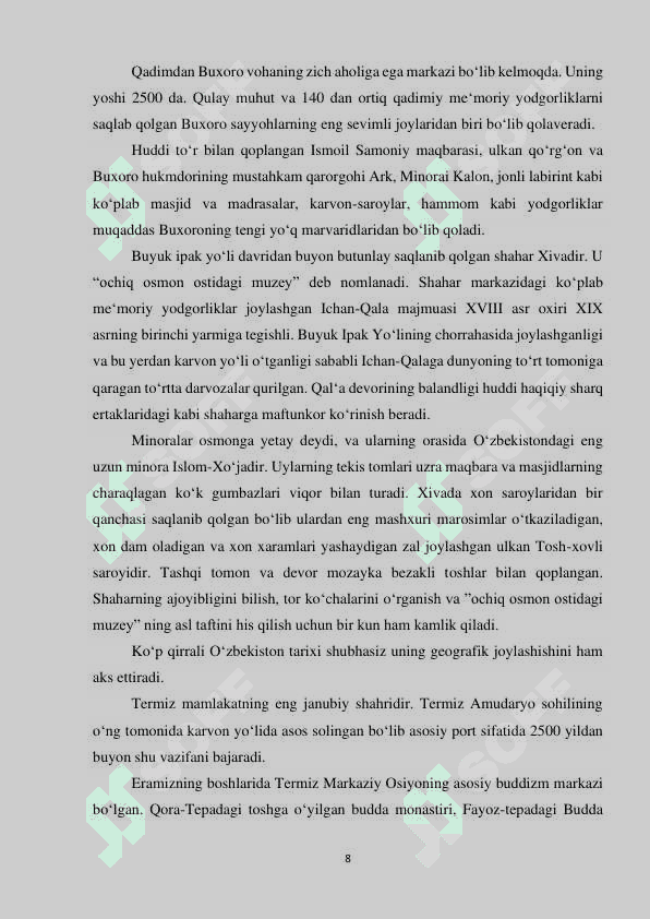 O’zbekiston turistik salohiyati va rivojlantirish strategiyalari 7