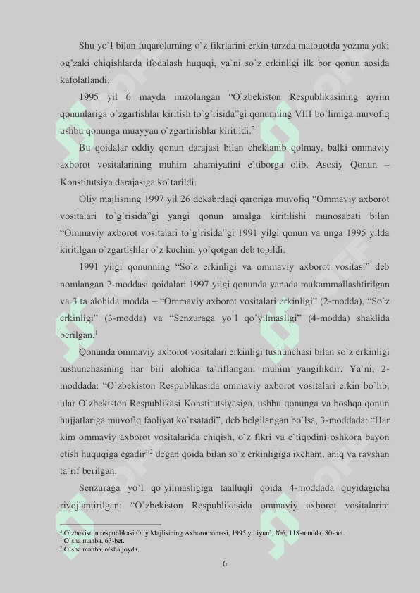 Oʻzbekiston ommaviy axborot vositalari faoliyatini demokratlashtirish 6