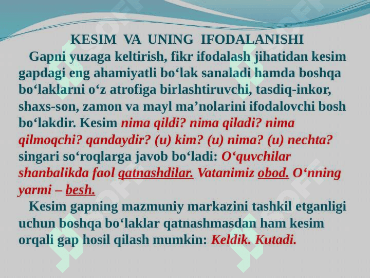 Bosh boʻlaklar mavzusi yuzasidan amaliy mashgʻulot 4