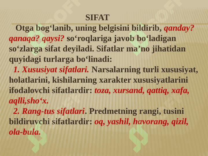 Sifat soʻz turkumi mavzusi yuzasidan amaliy ishlar 3