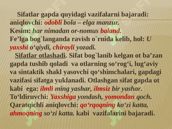 Sifat soʻz turkumi mavzusi yuzasidan amaliy ishlar 5