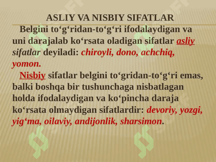 Sifat soʻz turkumi mavzusi yuzasidan amaliy ishlar 6