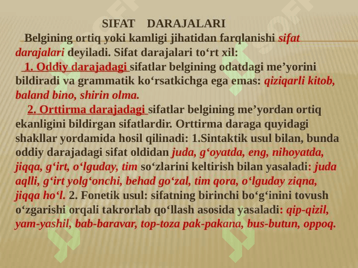Sifat soʻz turkumi mavzusi yuzasidan amaliy ishlar 7
