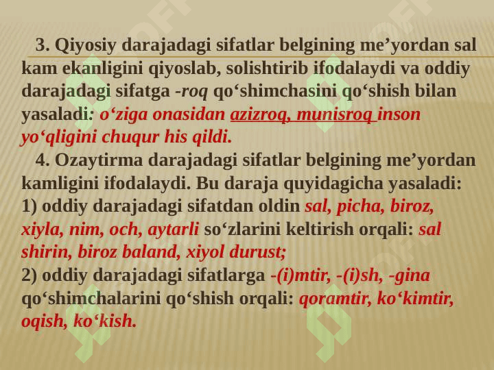 Sifat soʻz turkumi mavzusi yuzasidan amaliy ishlar 8