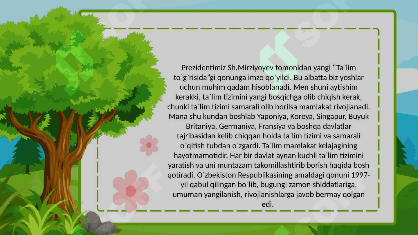 TAʼLIM YOʻNALISHIDAGI DAVLAT QONUNLARI  DASTURLARINI KOʻRSATMALARINI OʻRGANISH 2