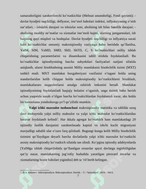 Asosiy makroiqtisodiy ko‘rsatkichlar va ularning hisoboti 7