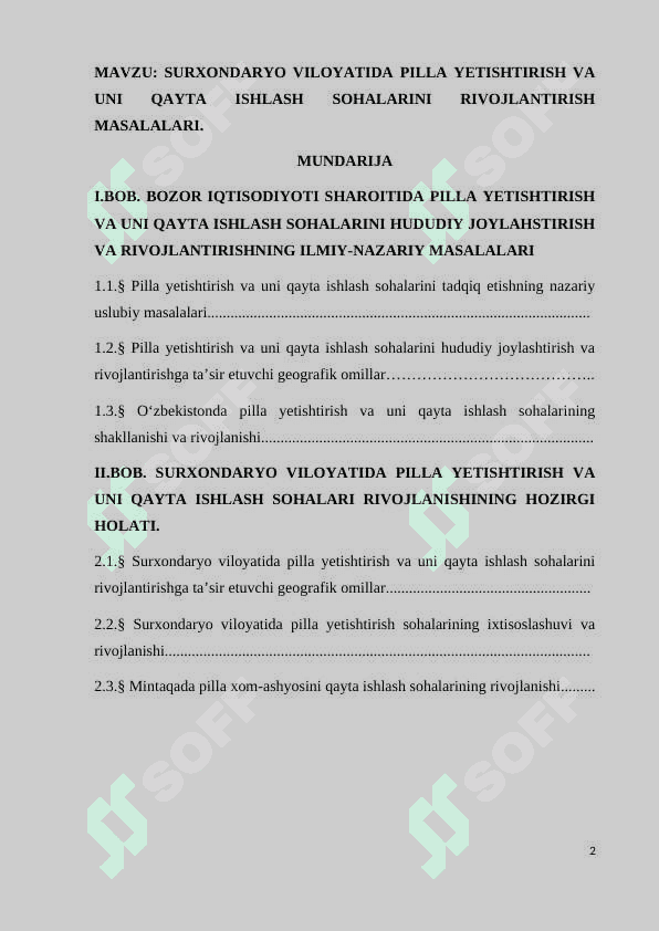 SURXONDARYO VILOYATIDA PILLA YETISHTIRISH VA UNI QAYTA ISHLASH SOHALARINI RIVOJLANTIRISH MASALALARI” 2